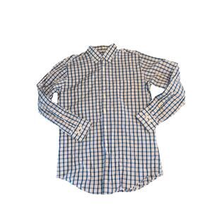 Peter Millar Men’s M Long Sleeve Button Down Shirt Blue White Plaid 100%Cotton